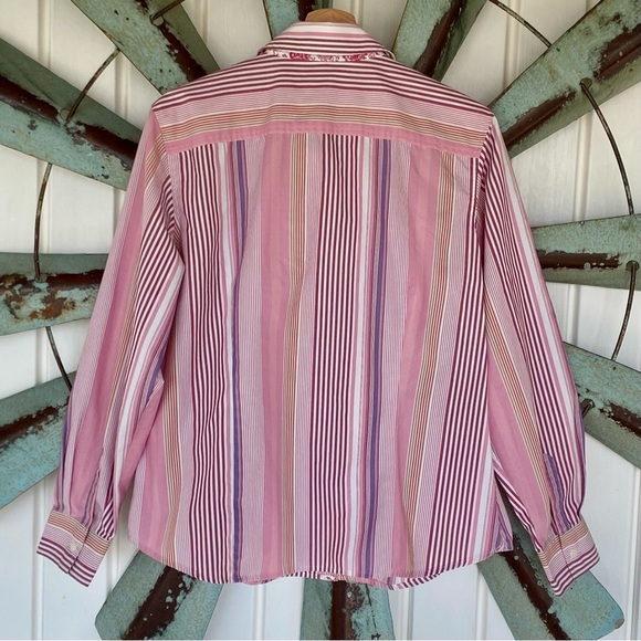 Van Heusen Shirt Womens Large Pink Multicolor Striped Button Up Long Sleeve Top - Picture 7 of 7